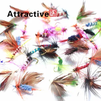 Attractive 60pcs Lures Fly fishing Hooks Butterfly Insects Style Salmon Flies Trout Single Dry Fly Fishing Lure Fishing Tackle