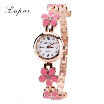 Lvpai Brand Watches Women Daisies Flower Gold Rhinestone Bracelet Wrist Watch Girl Lady Women Dress Fashion Classic Gift Watch