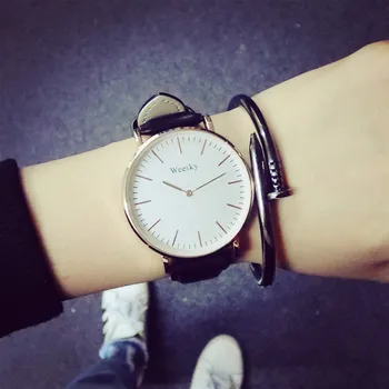 2017 Casual Rose Gold Genuine Leather Quartz Dress Business Wrist Watch Wristwatches Clock for Men Women Black Brown White
