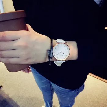 2017 Casual Rose Gold Genuine Leather Quartz Dress Business Wrist Watch Wristwatches Clock for Men Women Black Brown White