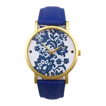 Women Fashion Quartz Wrist Watch Lace Flower Printed Leather Band Ladies Casual Analog Women's Watches montre femme reloj New