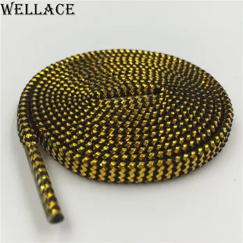 Wellace Cool glitter shoe laces fun flat sparkle replacement dual tone shoelaces Metallic Yarn gold silver bootlaces 125cm/49