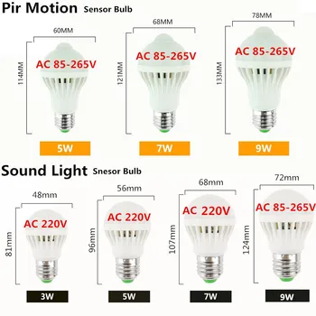 LEDs Bulb Motion Sensor Lamp 110V 220V E27 Led Light 9W Sound+Light Auto Smart Led Infrared Body Lamp With Motion Sensor Lights