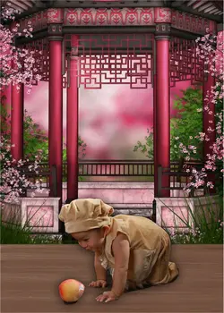 Baby Background Flowers Gazebo Photo Studio Children Photography Backdrops Chinese Style Photo Props Vinyl 5x7FT jiegq182