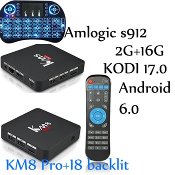 KM8 PRO 10pcs android tv box Amlogic S912 8 core km8 pro 2g 16g Android 6.0 Dual Wifi Fully loaded unlocked 4K BT4.0