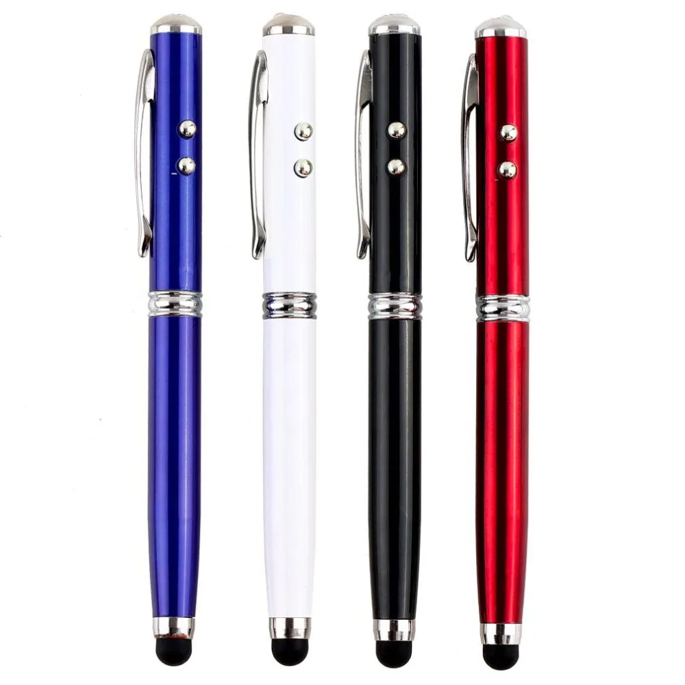 Compatible 1pc 4 in 1 Laser Pointer LED Torch Touch Screen Stylus Ball Pen for iPhone for Ipad for Samsung Portable