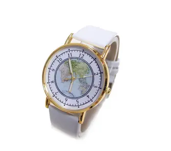Lowest Price Fashion World Map Leather Watch Women Ladies Men Elegant dress Quartz Wristwatches Female Watch am-2