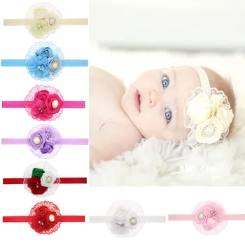 TWDVS Hair Accessories Newborn Rose Pearl Lace Flower Headwear baby rhinestone Hair Bands Infant Children Baby Headband h033