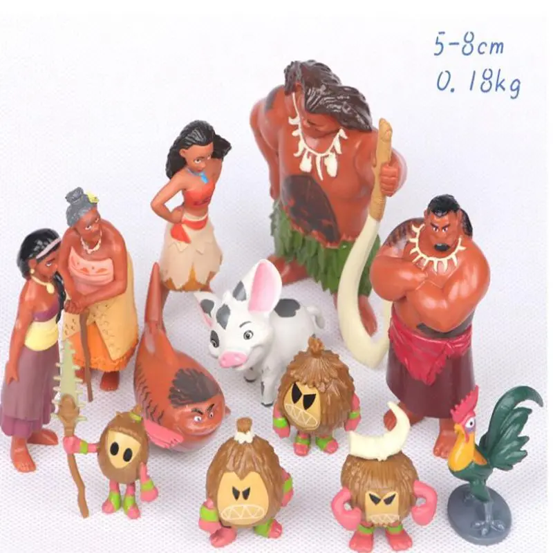 12Pcs/Set Anime Moana Waialiki Maui Heihei Moana Adventure Action Figures Princess Toy Dolls kids toys