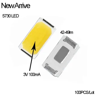 New Arrive SMD 5730 LED 100Pcs 4000K(Nature White) 3.2-3.4V 100ma 42-49lm 120lm/w Fast Delivery