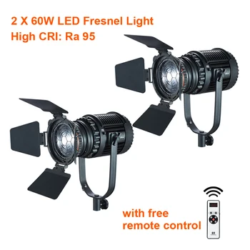 2 x CN-60F Fresnel Spotlight Adjustable Focusable 5600K Light with Bag and Remote