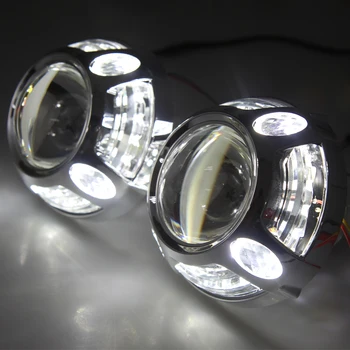 A Full Set 3 inch HID Xenon Projector Lens H1 Bixenon Projector with White Angel Eyes and HID Xenon Kit Car Headlight
