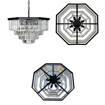 T American Retro Crystal Pendant Light Black Iron For Bedroom Dining Room Living Room Led Bulb Included Creative