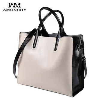 Genuine Leather Bags Women Handbags Real Natural Leather Women Shoulder Bags Large Lady Tote Panelled Vintage Cowhide Bag