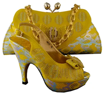 African Shoes And Bag Sets For Wedding,Africa Nigeria for Women's Wedding Shoes For Party,B8013 Yellow color.