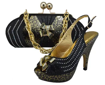 By DHL,lady's italy shoes and bags to matching.African high heel slippers with bag set Item GF23 black color.