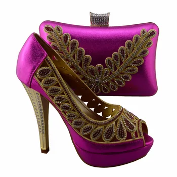 1308-L71 Fuchsia Italian Matching Shoe And Bag Set,African lady matching shoes with bag For Party Dress.