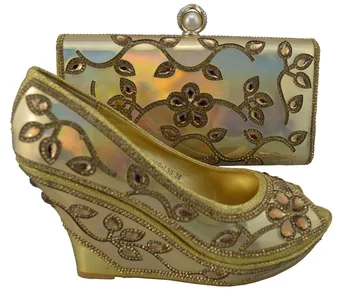 African shoe and matching bag set,1308-L30 beautiful design Italian shoe and bag in silver for classy.