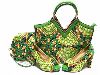 HNY08 African Wax Shoes with Matching bags For party/Shoes And Bags to match Wax Fabric matching shoe and bag