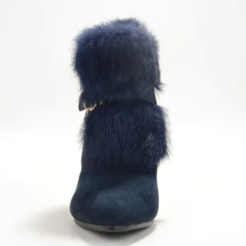 Blue Winter Faux Fur Heels Boots For Women Buckle Closed Pointed Toe Ankle Length High Boots Red Ankle Boots For Women Size 12