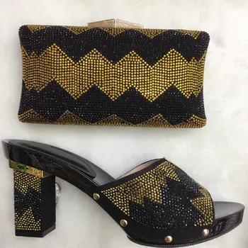 Italian Shoes With Matching Bag Set For Party African Shoes And Handbag Set With Stones For Wedding TT16-35