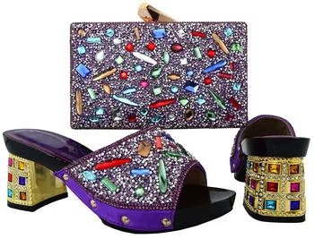 Fashion Italian Design Shoes With Matching Bags Sets With Stones Decoration African Shoes And Bag Sets Black BCH-18