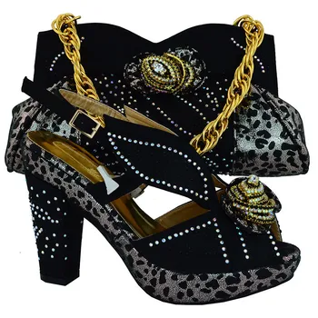Italian Shoe With Matching Gag Upper Material Ladies Matching Shoe And Bag Italy Black 6 Colors African shoe and bag set MM1016