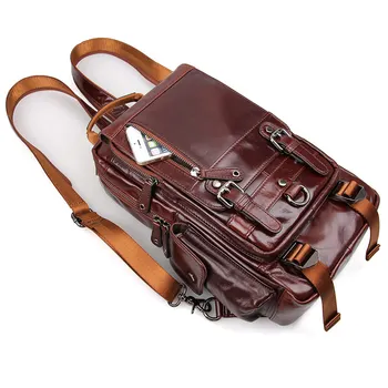 J.M.D Tanned Leather Mens Multifunction Backpack For Student School Girl's Backpacks Travel Bag 2002C