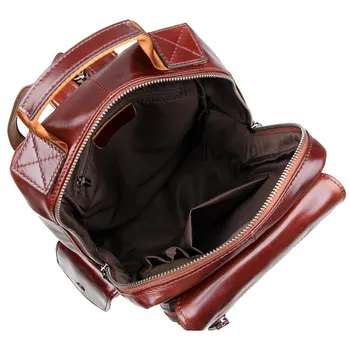 J.M.D Tanned Leather Mens Multifunction Backpack For Student School Girl's Backpacks Travel Bag 2002C