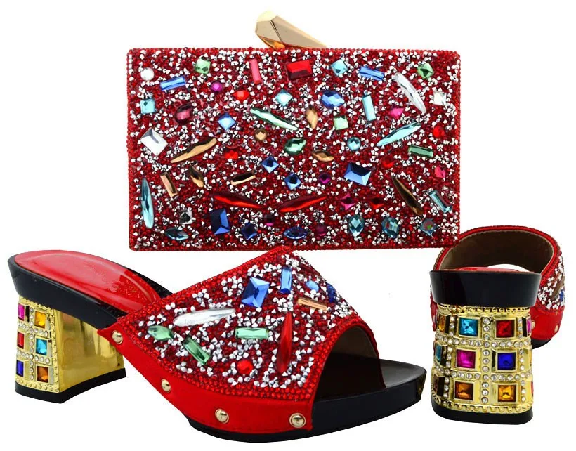 High Class Women Sandal Shoes And Matching Handbag Set Stones African Italian Shoes And Bag To Match BCH-18
