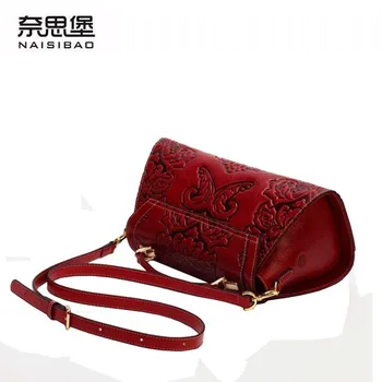 Famous brand top quality Cow Leather women bag 2016 new Chinese style embossed handbag Retro Shoulder Messenger Bag