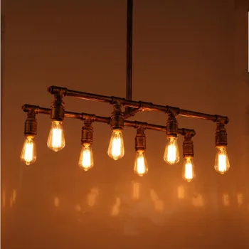 Loft Vintage Personalized 8 Lamps Industrial Water Pipe Pendant Light Bar Lamps Edison Pendant Lamp Antique Lighting