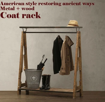 American Pastoral retro coat rack,nostalgic style wardrobe,clothing display rack,LOFT,metal+wood,pure handmade bedroom furniture