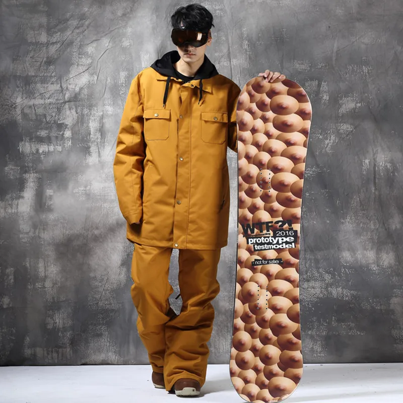 Men Women Winter Ski Suit Jacket & Pants Set Warm Waterproof Breathable Skiing Snowboard Hooded Jacket Suit Set Yellow Color