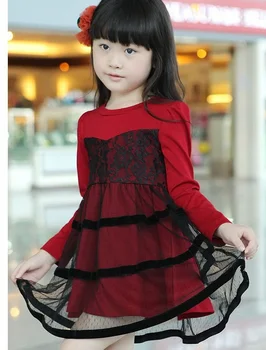 Fashion Slim Family Long-Sleeve Mesh Dress for Girls & Women Spring and Autumn Lace Dress for mother and daughter FLQ30