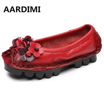 Top quality Handmade floral women shoes genuine Leather 5 colors spring loafers women flats ballet casual boat shoes woman