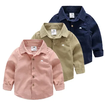 2 to10 Years Baby boy solid color shirt 2017 autumn children's clothing child corduroy long-sleeve Boys Blouses Kids Shirts