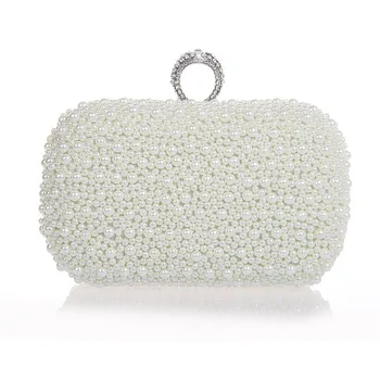2017Women of gorgeous woman bridal bag Beaded Bag diamond imitation pearl ring finger Beads Clutch bag for party 4 Color
