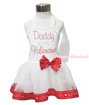 Father's Day Daddy Is My Valentine White Halter Trim Gauze Girl Dress 1-7Y MADRE0051