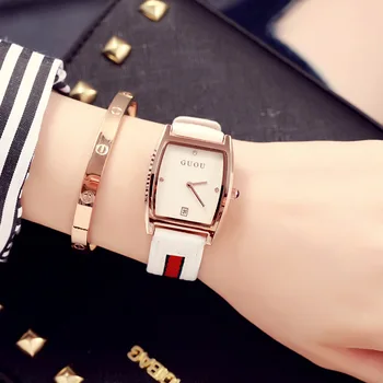Ultra-thin Lady Watches GUOU Brand Fashion Square Quartz Watch Waterproof Woman Genuine Leather Wrist Watches Relogio Masculino