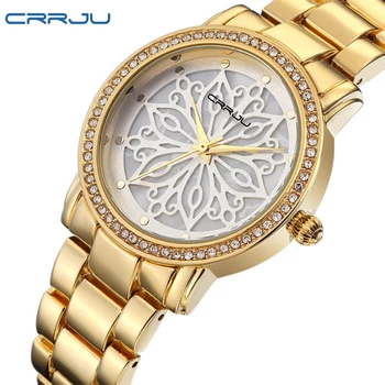 Top Brand Crrju Women Watches Women Quartz Clock Ladies Silver Stainless Steel Fashion Casual Wrist Watch Gift Montre Femme