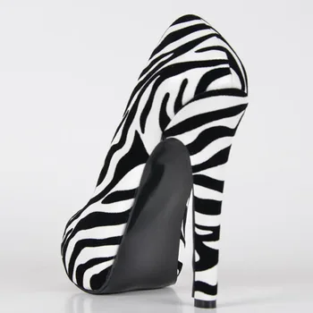 Fashion High Heel Zebra Dress Shoes Faux Leather Women Square Heel Platform Shoes Closed Rounded Toe Shoes Women High Heel