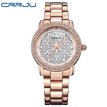 Crrju Top Brand Women Watches Women Quartz Clock Ladies Silver Stainless Steel Fashion Casual Wrist Watch Gift Montre Femme