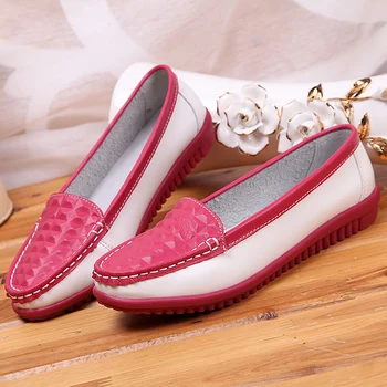 New 2017 patchwork genuine leather women boat shoes fashion slip on flat with mother shoes top quality loafers women flats shoes