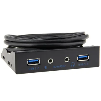USB 3.0 2-Port 3.5 Inch Metal Front Panel USB Hub with 1 HD Audio Output Port/1 Microphone Input Port for Desktop