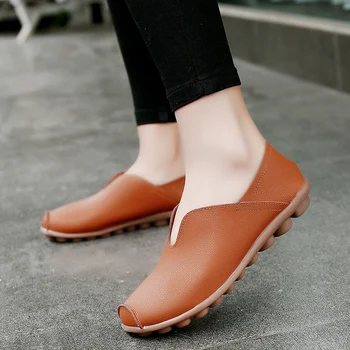 HOT 2017 vintage genuine leather women shoes 4 colors slip on round toe casual flats shoes spring solid ballet flats shoes woman