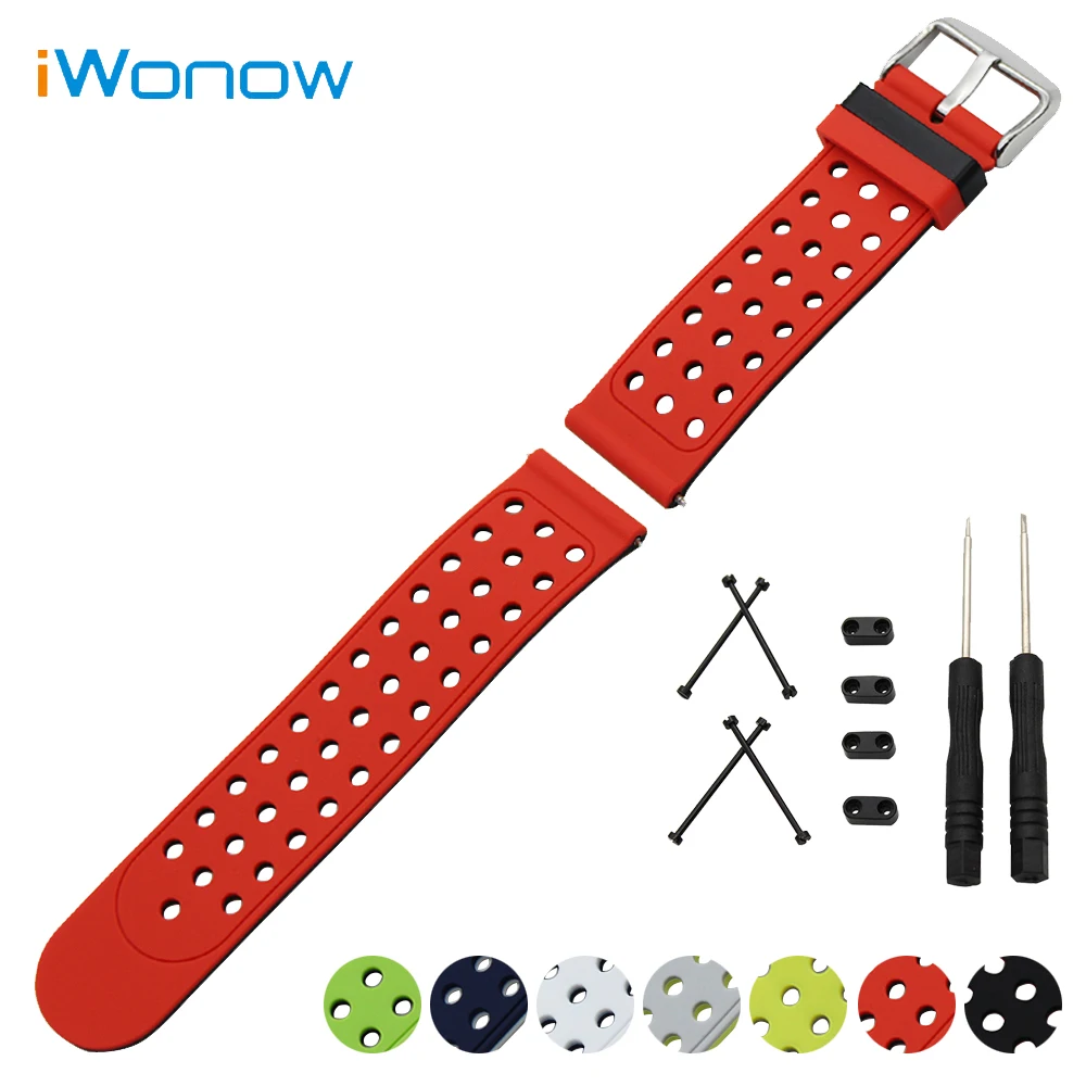 Silicone Rubber Watch Band 24mm for Suunto Core Double Side Wearing Strap Wrist Belt Bracelet + Lug Adapter + Tool Black Red