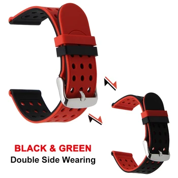 Silicone Rubber Watch Band 24mm for Suunto Core Double Side Wearing Strap Wrist Belt Bracelet + Lug Adapter + Tool Black Red