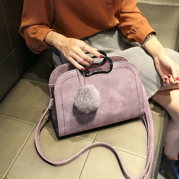 2017 new women handbags, simple fashion flap, hair ball ornaments messenger bag, Korean version shoulder bag.