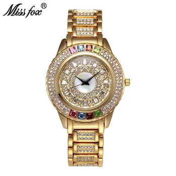 Miss Fox New Hot Austria Crystal Timepiece Women Full Diamond Womens Watch Brand Fashion Gold Watch Business Quartz Watches